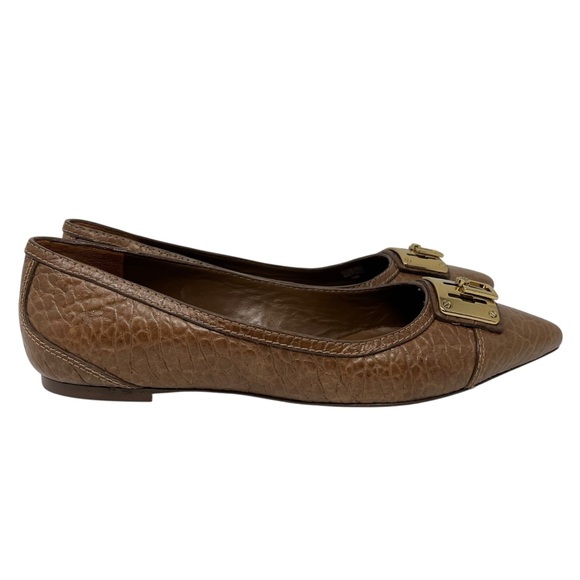 Tory Burch Tan Leather Flats with Gold Accent - Picture 3 of 9